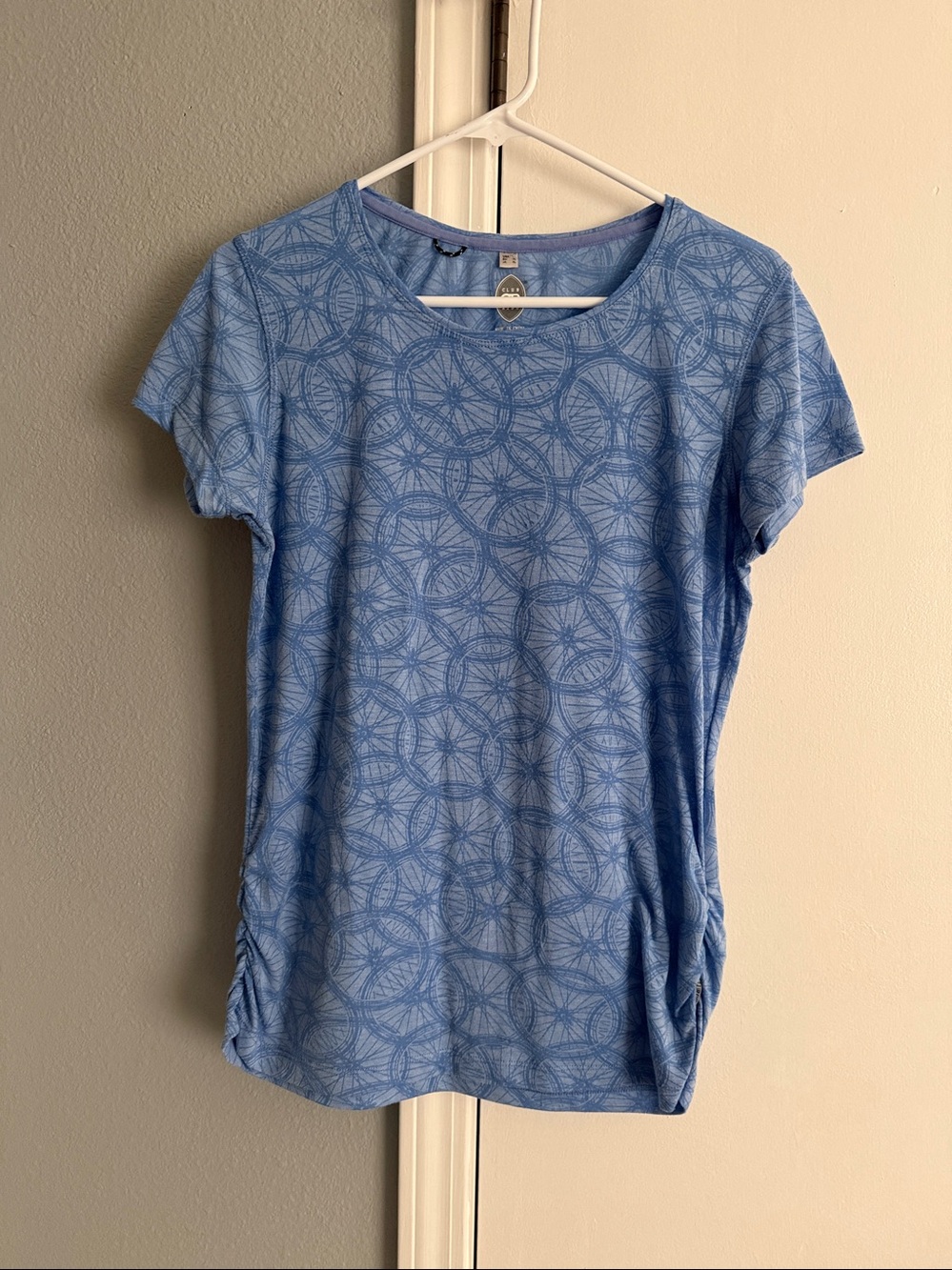 Club Ride Shirt Women's Blue Bike Tires Print Top Performance Cycling